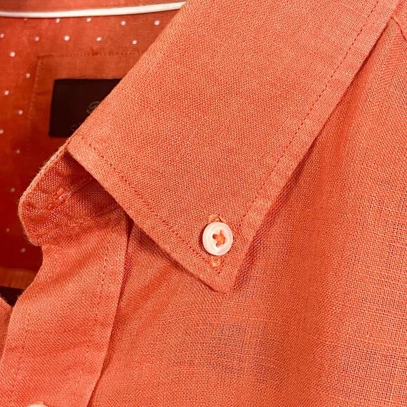 Porter & Ash Mens 100% Linen Flip Cuff Button Down Shirt - Orange, Size L - Picture 3 of 9